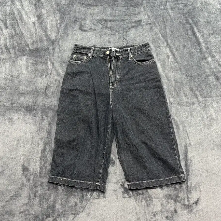 와이드 데님 카고 반바지 블랙 DVP