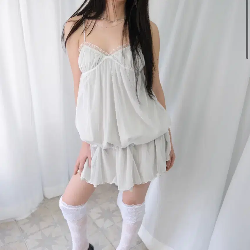 루즈슬립오버 losesleepover 쉬어 레이어드 투웨이 드레스 Sheer Layered Two-Way Dress M