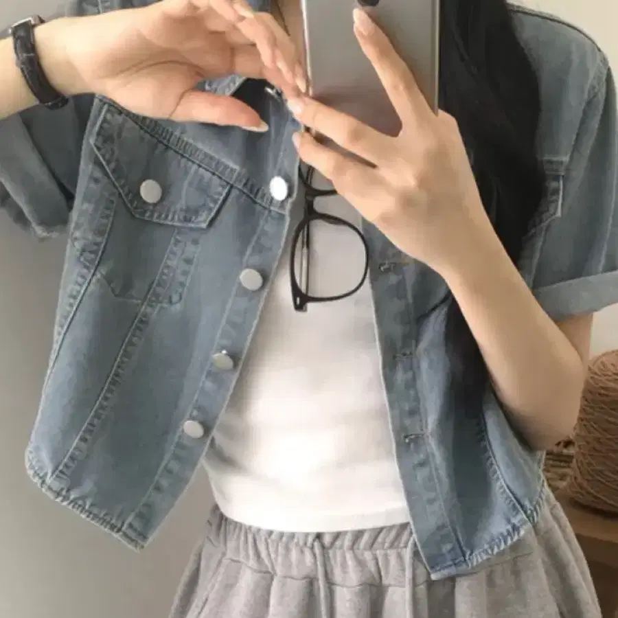 편한루즈핏 베이직 포켓 카라 루즈핏 반팔 데님셔츠 청남방 청자켓
