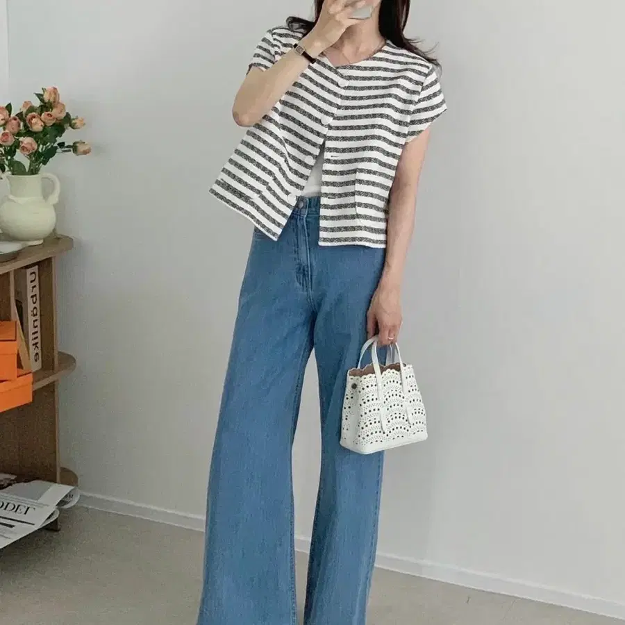 소로지 스트라이프 반팔 자켓