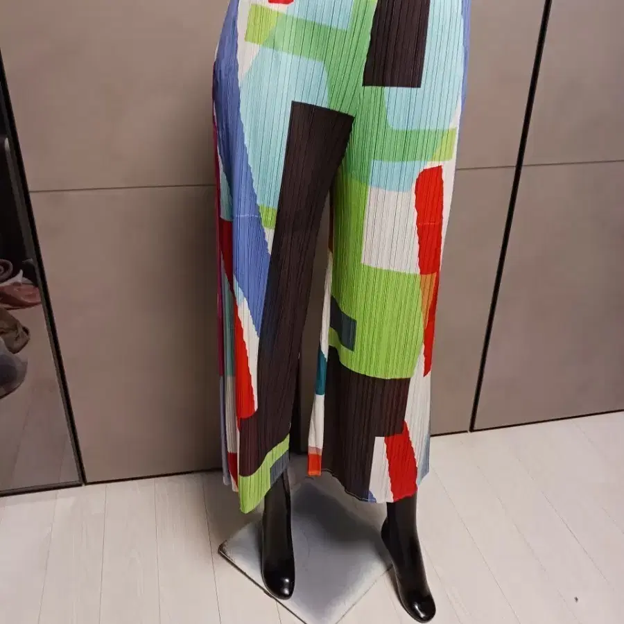 플리츠 프린트 와이드 팬츠