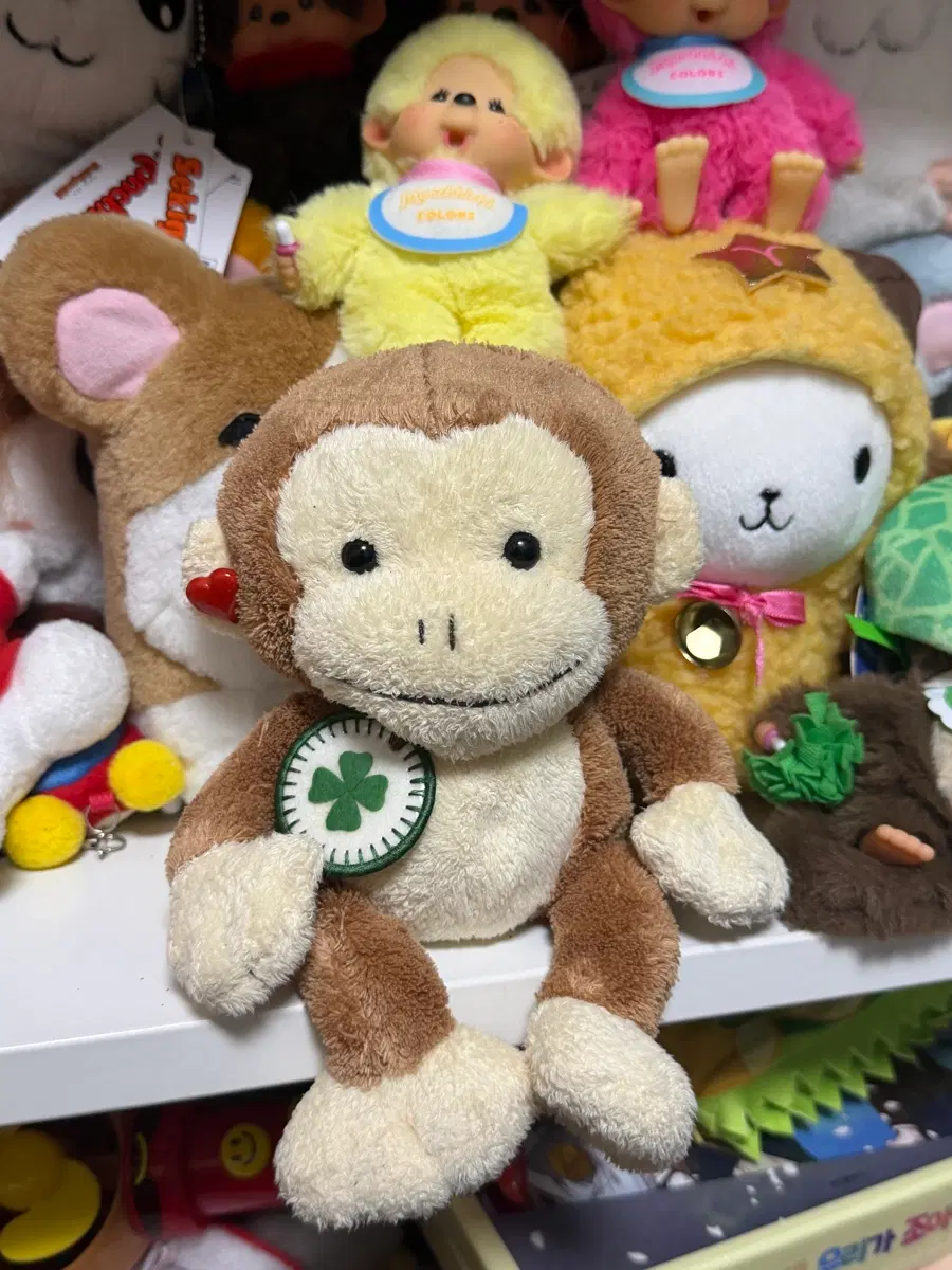 일본 고전 레트로 하트택 원숭이 인형 클로버 빈티지