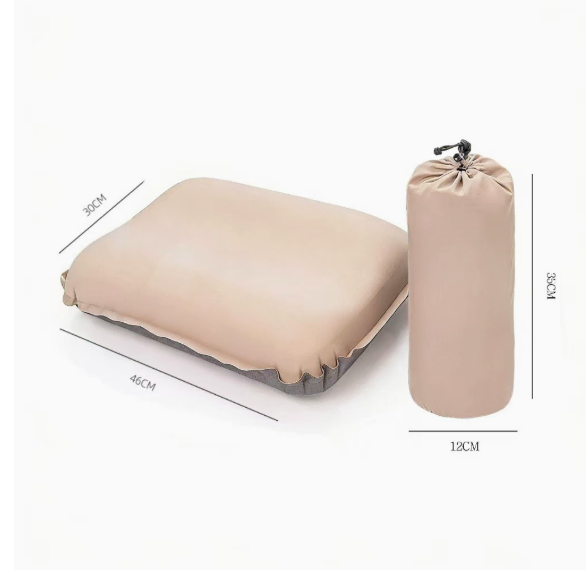 자동 팽창식 베개 야외 캠핑 여행용 베개 베이지 46*30CM