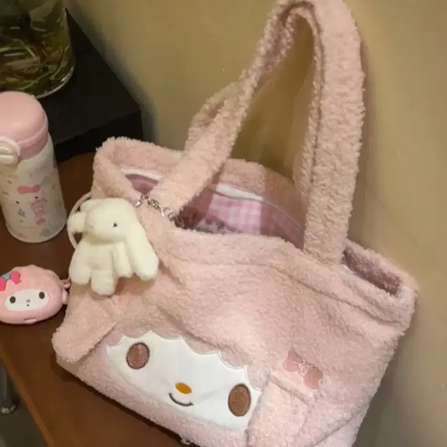 마이스윗피아노 핑크 퍼 토트백