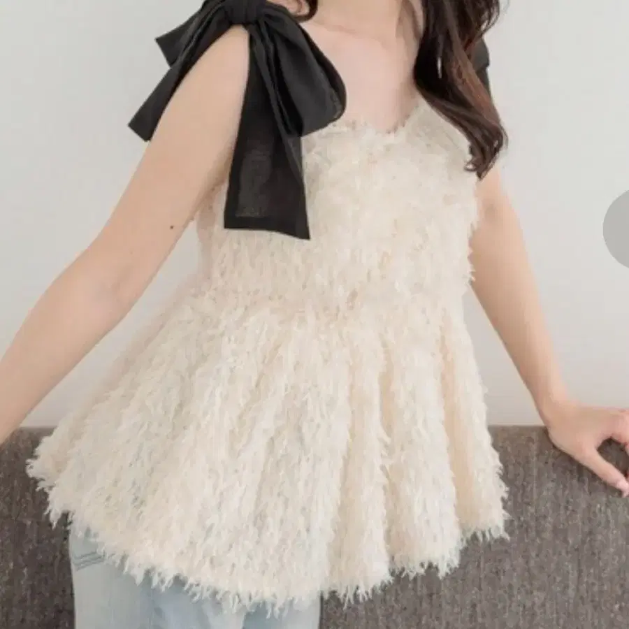heather 리본 퍼프 민소매 아이보리 일브 스나계