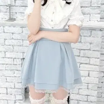 마즈 백리본 플레어 스커트 블루 판매 양산형 지뢰계