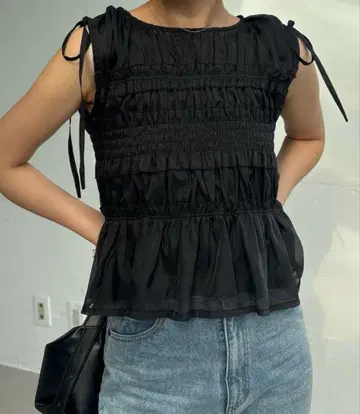 카프리슈 마쥬 오간자 페플럼 블라우스 블랙