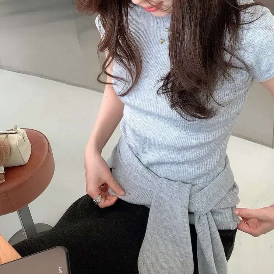 여성 골지 반팔 니트