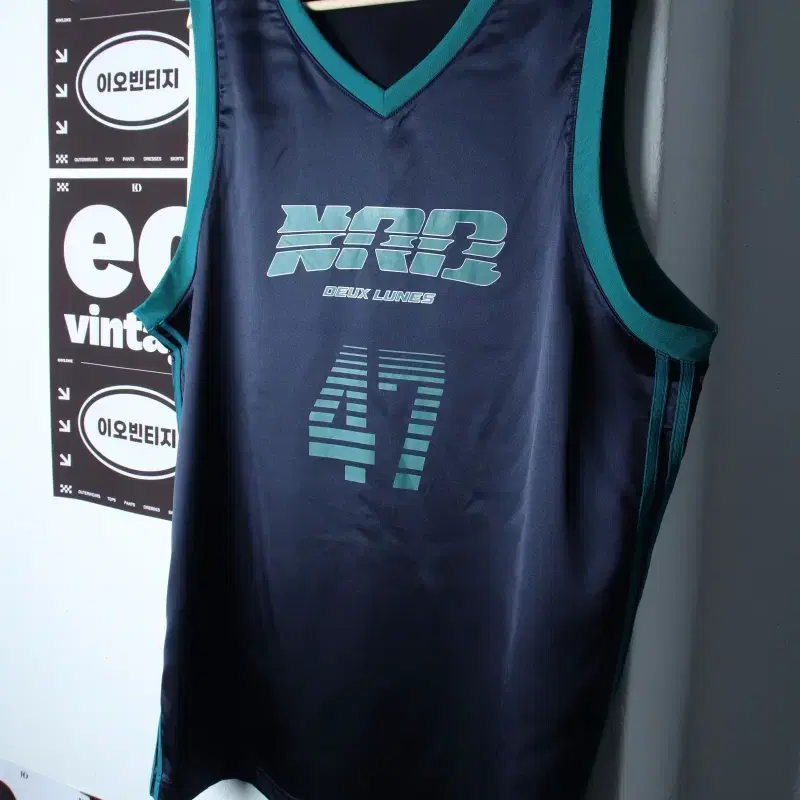 (L-2XL) 널디 반팔 티셔츠 농구나시 새틴 네이비 올드스쿨-H35664