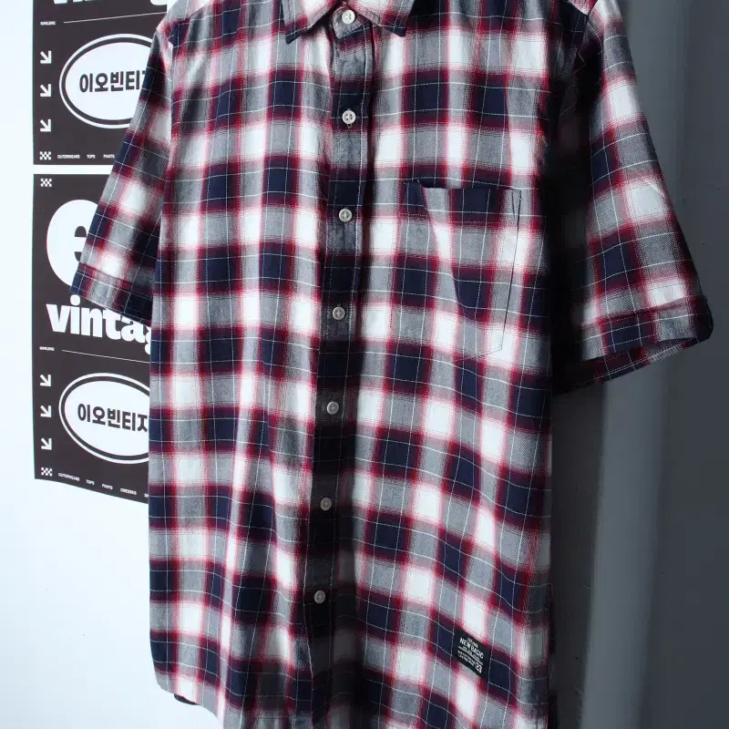 (L-XL) 스파오 반팔 카라 티셔츠 셔츠 남방 체크 아메카지-H35628
