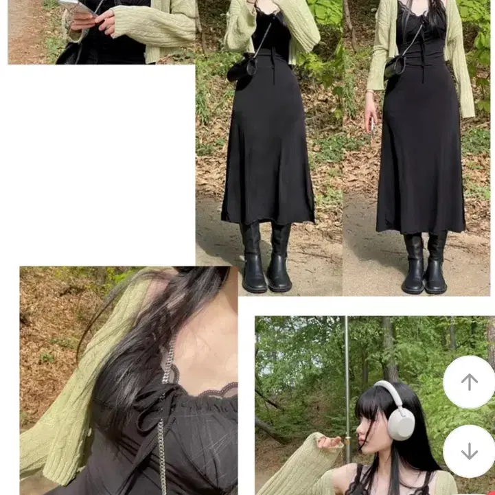 블랙 뷔스티에 롱 원피스 + 연두색 가디건 세트