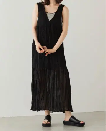 Kastane 와셔 쉬폰 무지 원피스 블랙