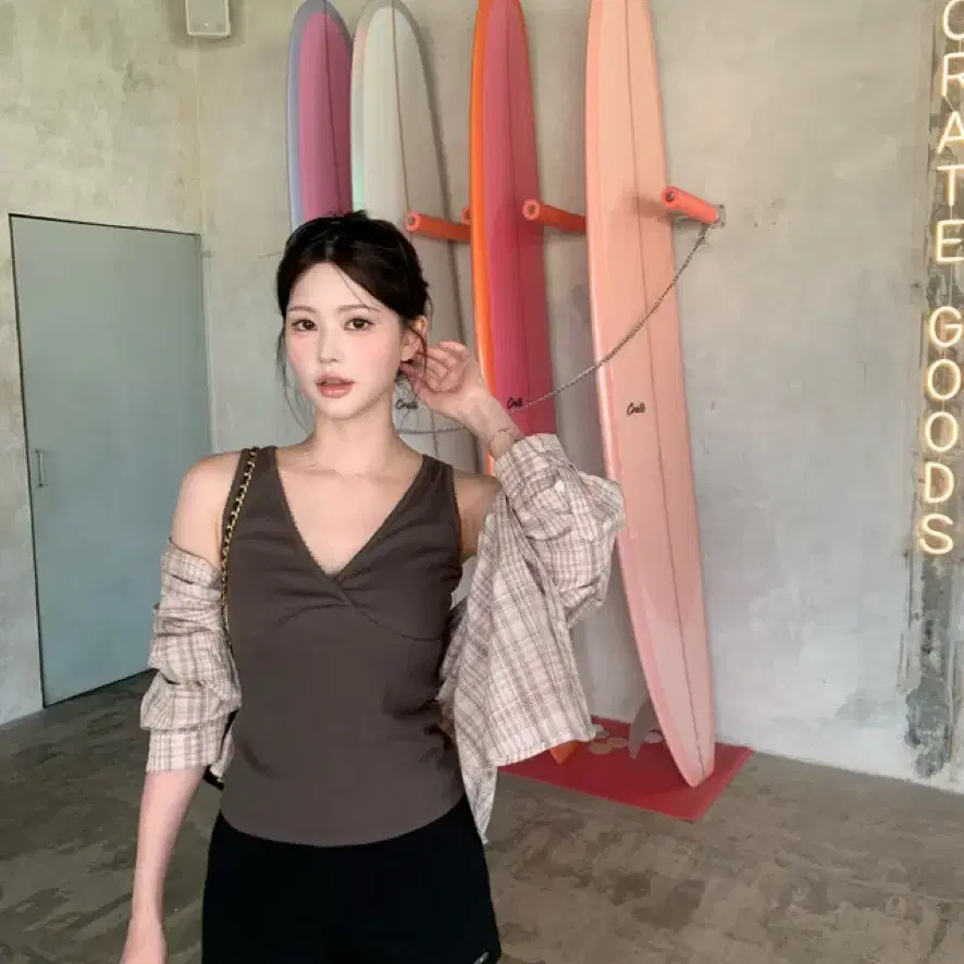 미네트 체크 셔츠, 브라운 나시 구해여