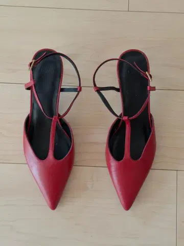 LIME 레드 가죽 슬링백 펌프스 38 (24.5cm) 5cm 힐