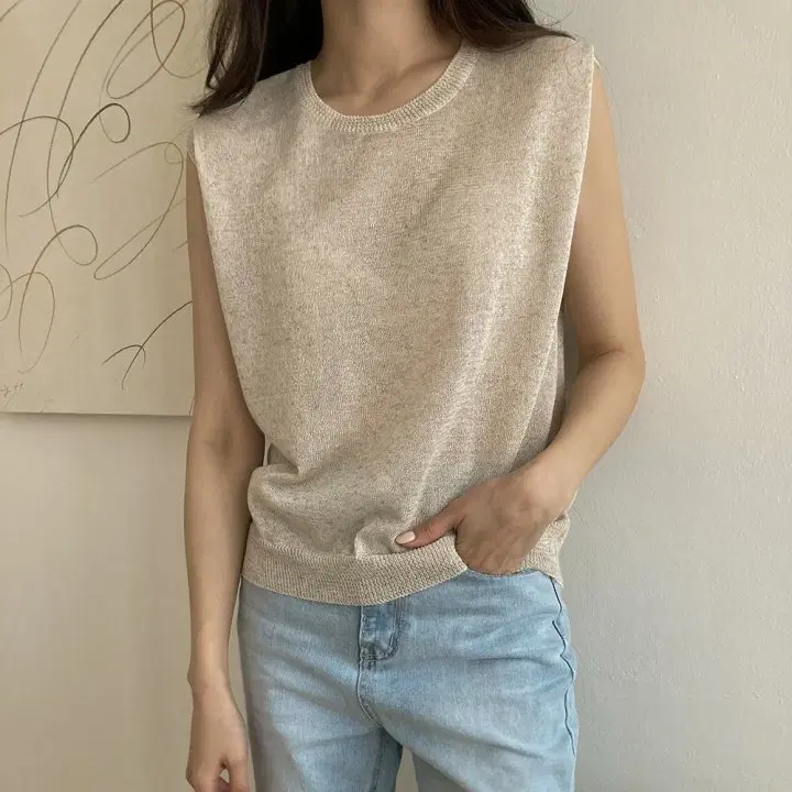 (국내제작) 라운드 베이직 린넨 나시
