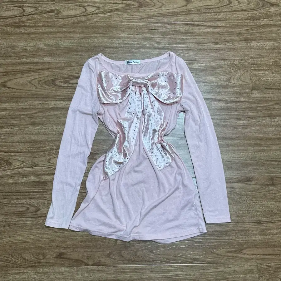 빈티지 핑크 리본 보석 긴팔 티셔츠 달천깔 히메갸루 로걀 라떼 긱시크 오네갸루 고딕 고스 스나계 발레코어