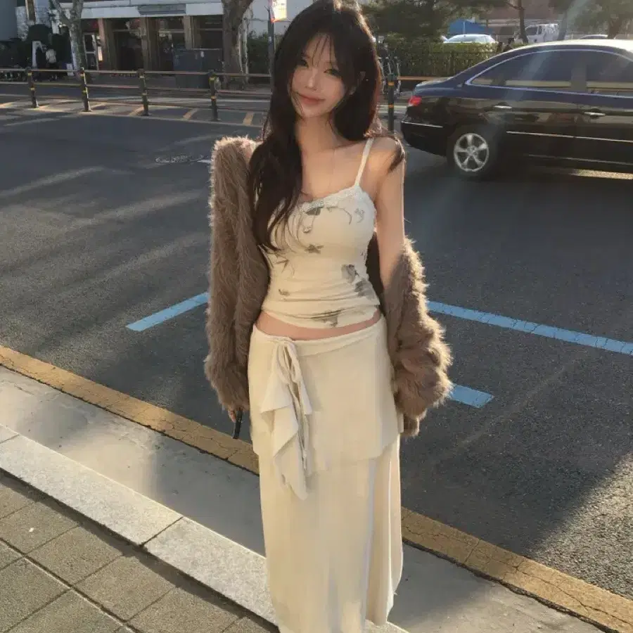 프릴 레이어드 스커트 아이보리