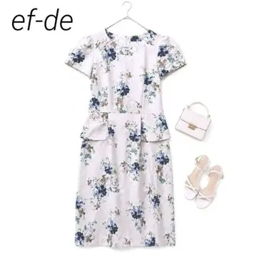 ef-de 에프데 꽃무늬 원피스 반팔 플레어 원피스 화이트 계열 페플럼