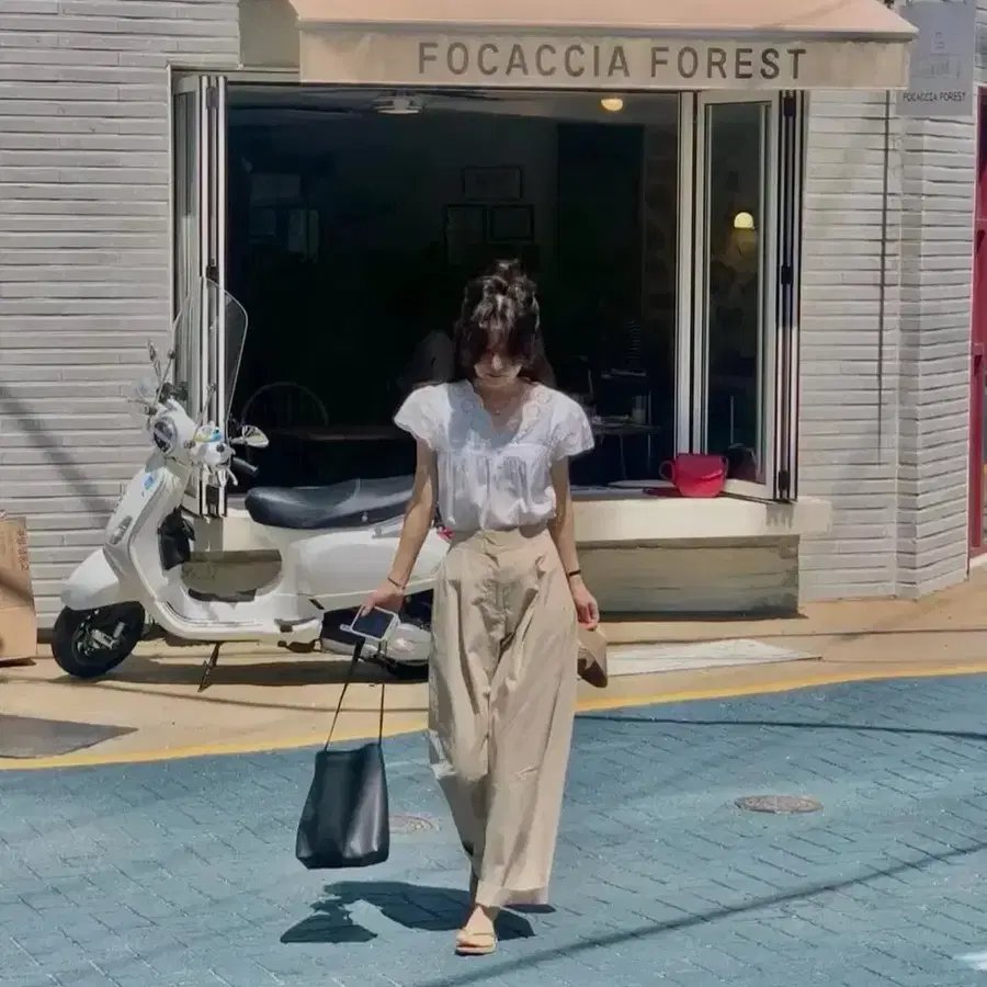 새상품) 프레쉬라벨 에디 코튼 팬츠 베이지 L 슬랙스 봄여름 와이드 하이웨이스트 바지 프레시라벨