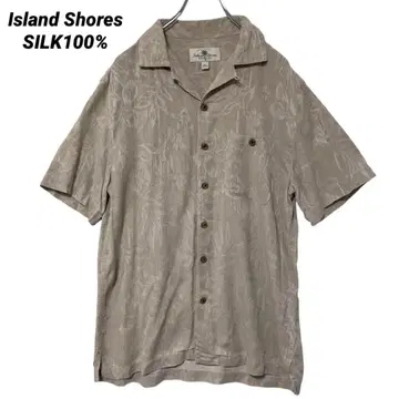 T-1489 Island Shores 실크 셔츠 보타니컬 올 패턴 베이지 M