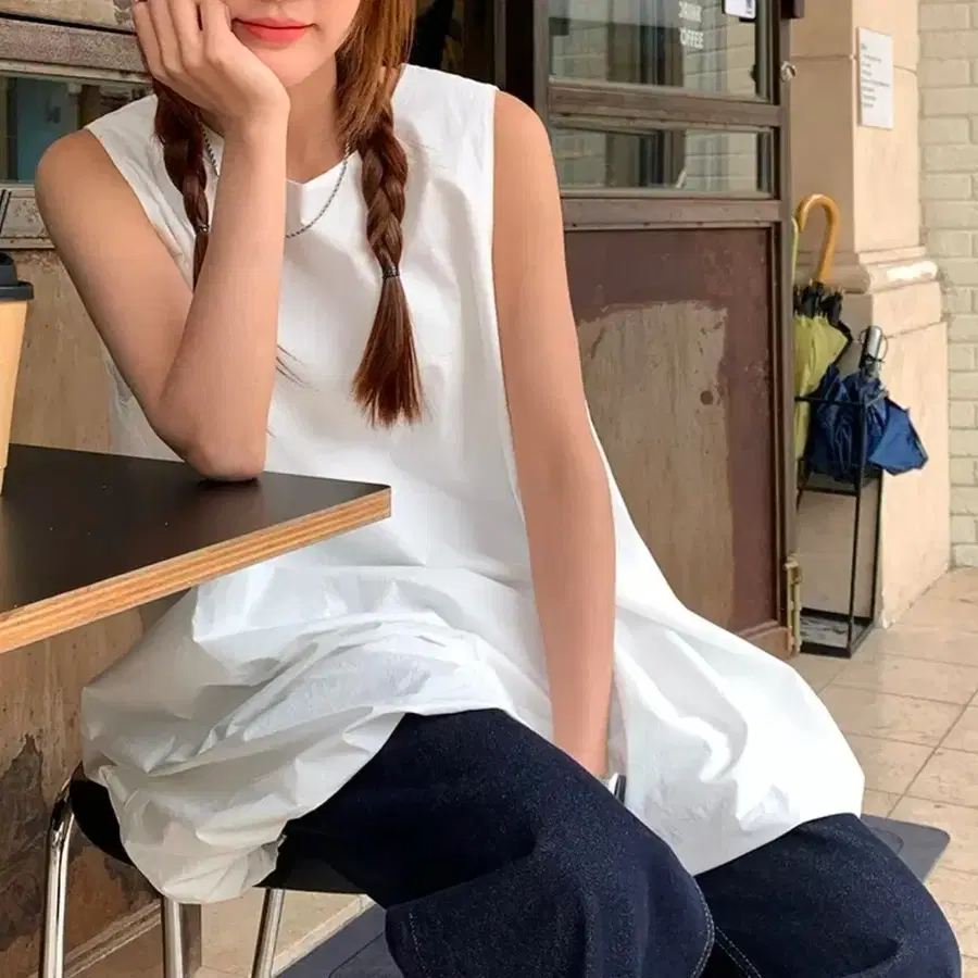 새상품) 민소매 벌룬 미니 원피스 화이트