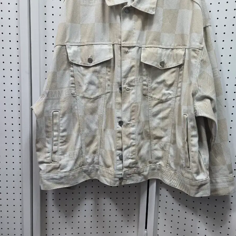 (1746)H&M 체크 패턴 데님 자켓 베이지xl