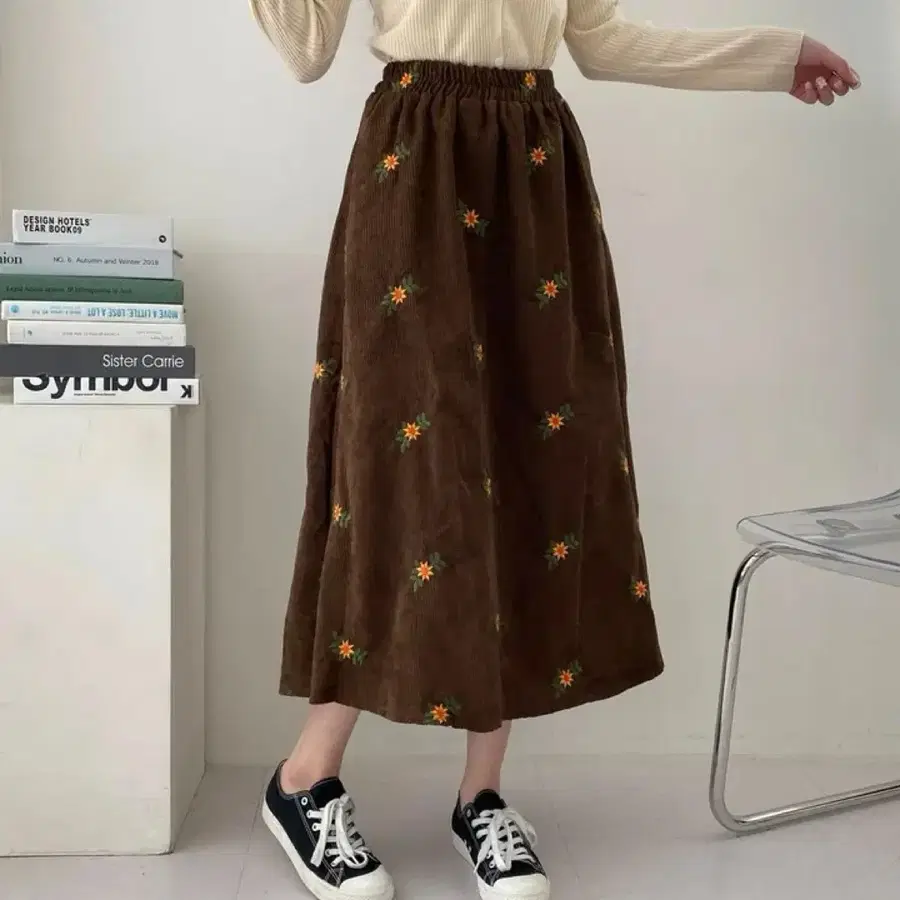 새상품) 코듀로이 꽃 자수 플라워패턴 골덴 a라인 스커트 빈티지 치마