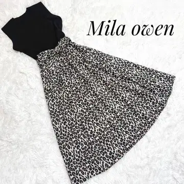 Mila owen 니트 도킹 린넨 플레어 원피스 레오파드 S