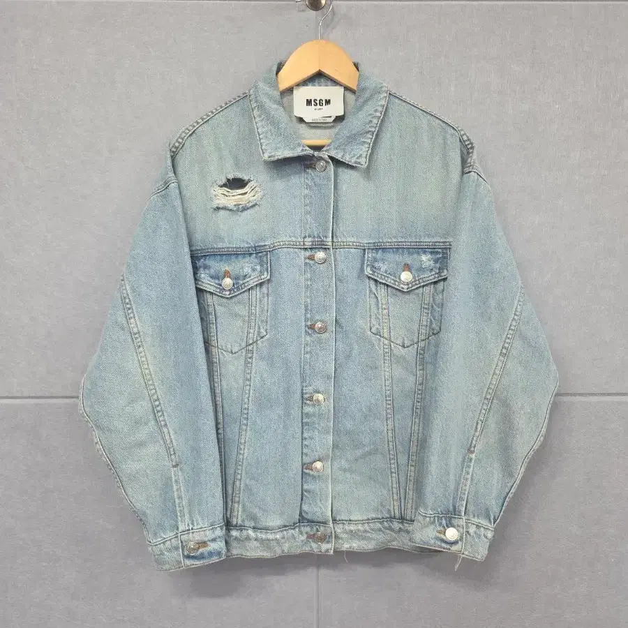 MSGM 백로고 디스트로이드 오버핏 데님 자켓