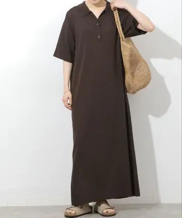 쿨얀 썸머 니트 폴로 셔츠 원피스 브라운