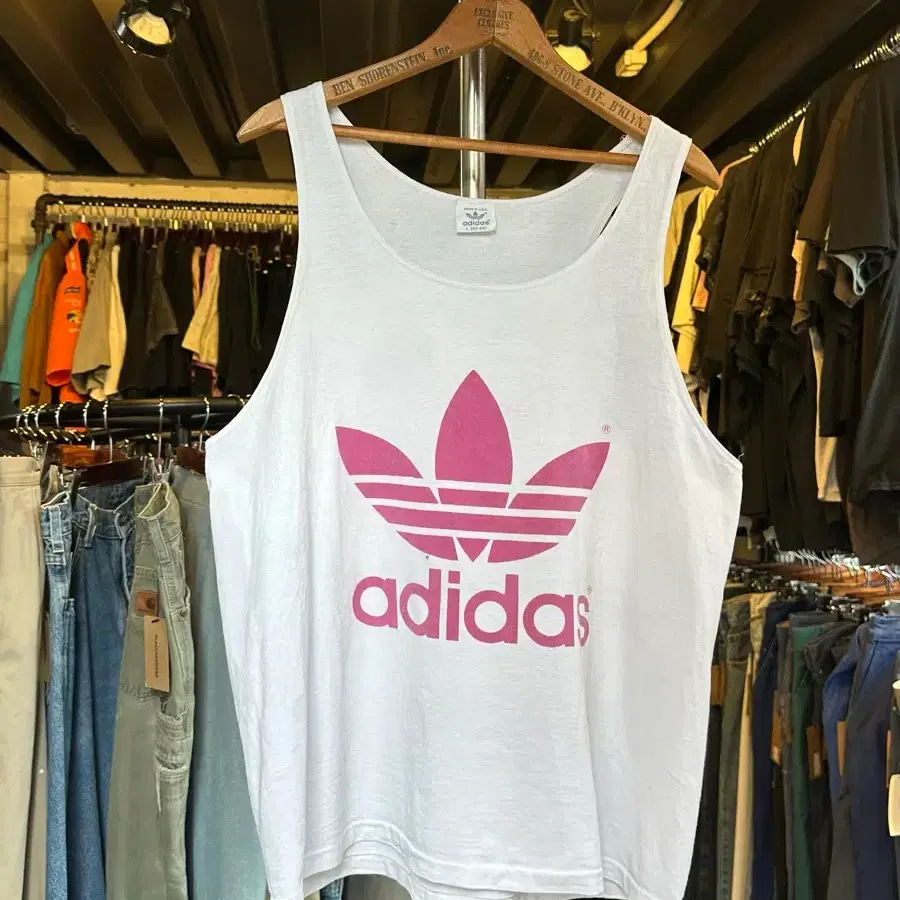[95]90s 아디다스 불꽃 로고 프린팅 나시 made in usa