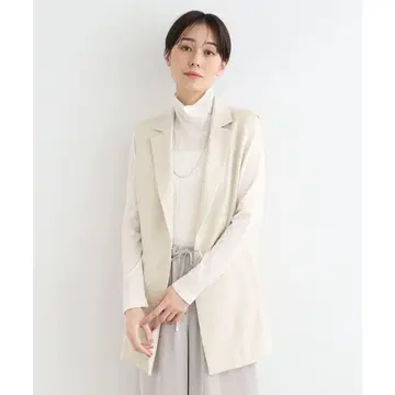 INDIVI (인디비) [세탁 가능한 UV 케어 접촉 냉감] 린넨 느낌 롱베스트 자켓