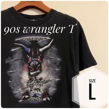 레어 90s 랭글러 T셔츠 PBR 불 대형 프린트 블랙 L 페이드