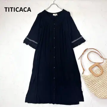 TITICACA*프린지 소매 롱 원피스*블랙 에스닉 블랙