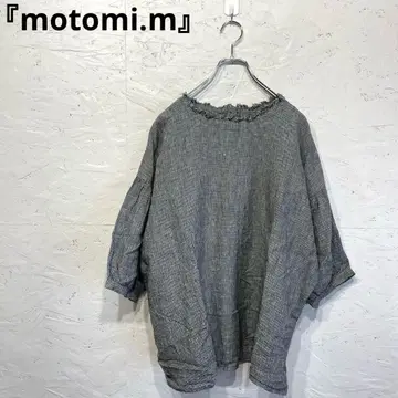 일본제 [motomi.m] 린넨 셔츠 풀오버 7부 소매 프린지 블라우스