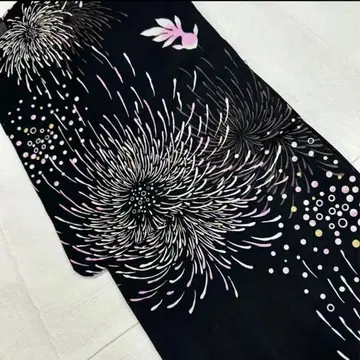 유카타 블랙 베이스 불꽃놀이 금붕어 패턴