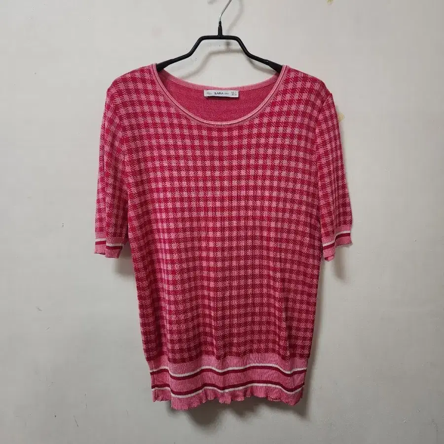 ZARA KNIT 핑크 체크 여름 니트 L