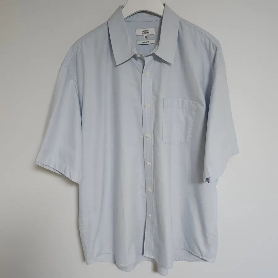 [2XL] 무신사 남성 스카이블루 반팔 오버핏 셔츠 무지 남자 G207