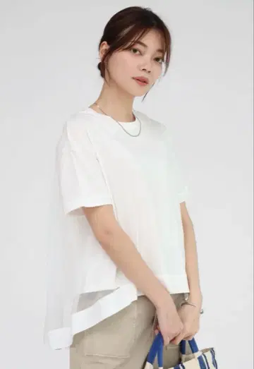 [ 미사용 새상품 ] 야마다야 MEDOC 백 튤 T셔츠 화이트