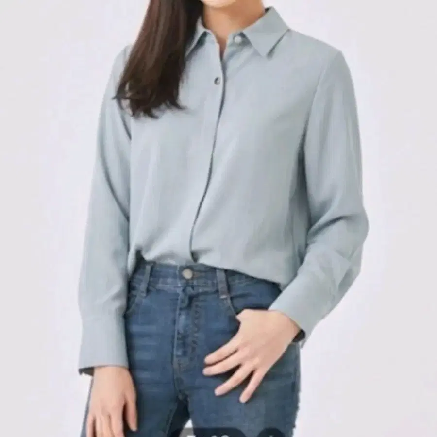 로엠 베이직 셔츠 블라우스 L 라지 민트 그레이