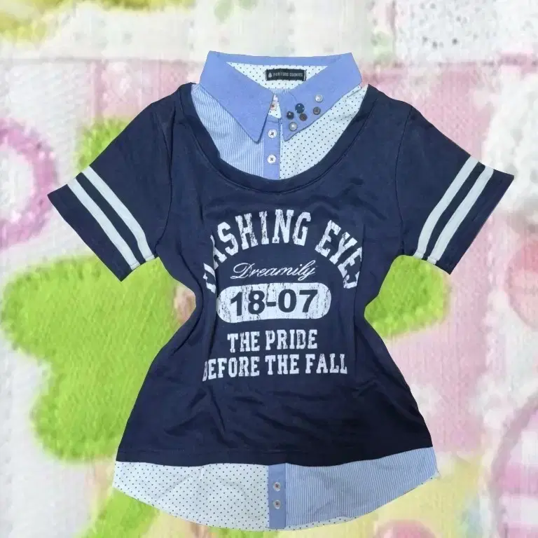 빈티지 모리걸 단추 너드 도트 체크 셔츠 블라우스 레이어드 반팔 티셔츠