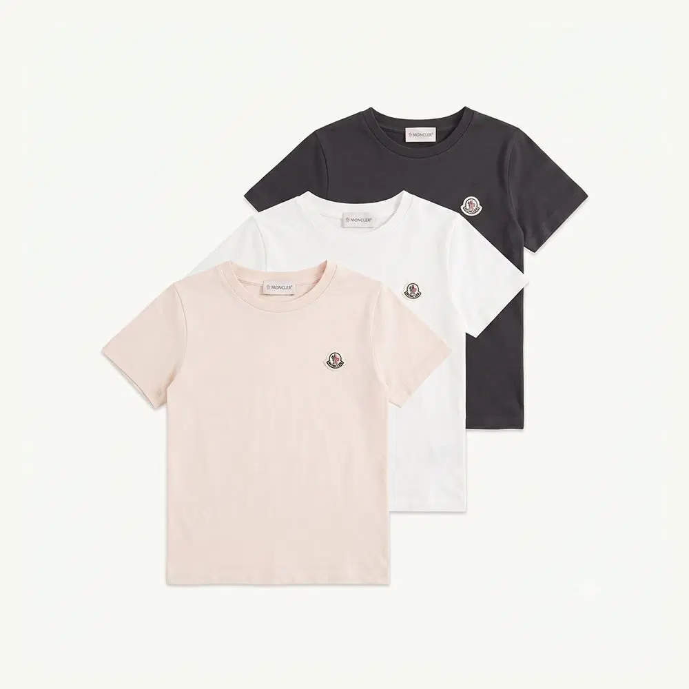 몽클레어 키즈 로고 패치 반팔 티셔츠 핑크 화이트 블랙 (3pack)