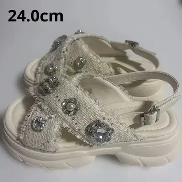 여성용 통굽 샌들 비쥬 트위드풍 화이트 24.0cm