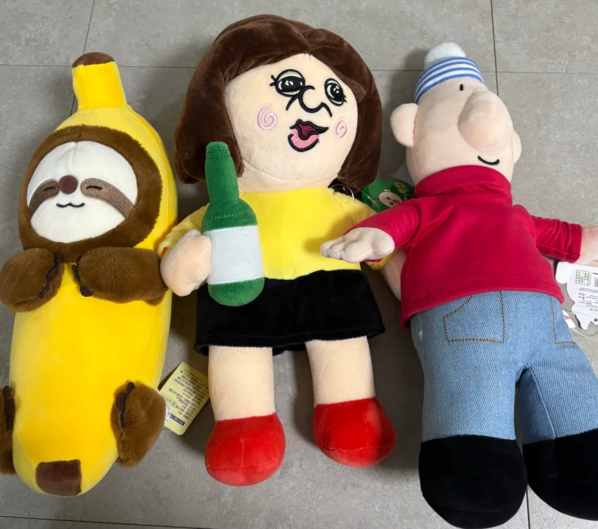 인형 3종 세트 (바나나 sloth, 여자 캐릭터, 남자 캐릭터)