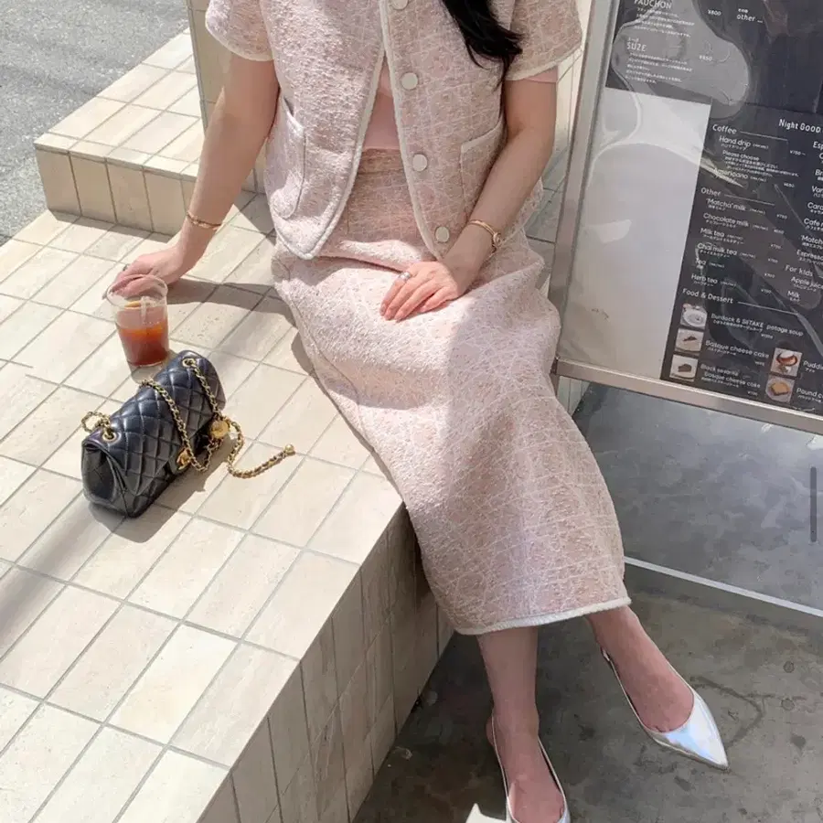바이씨니 제작 몽글까나트위드 핑크 롱라지 셋업