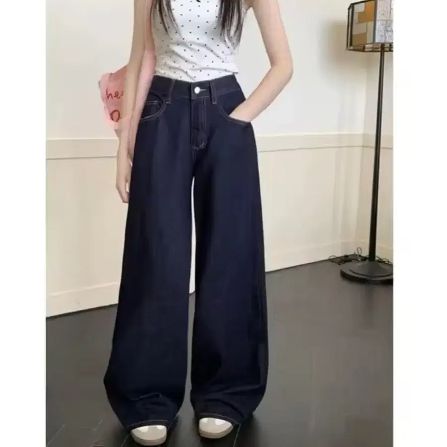와이드 하이웨스트 팬츠 청바지