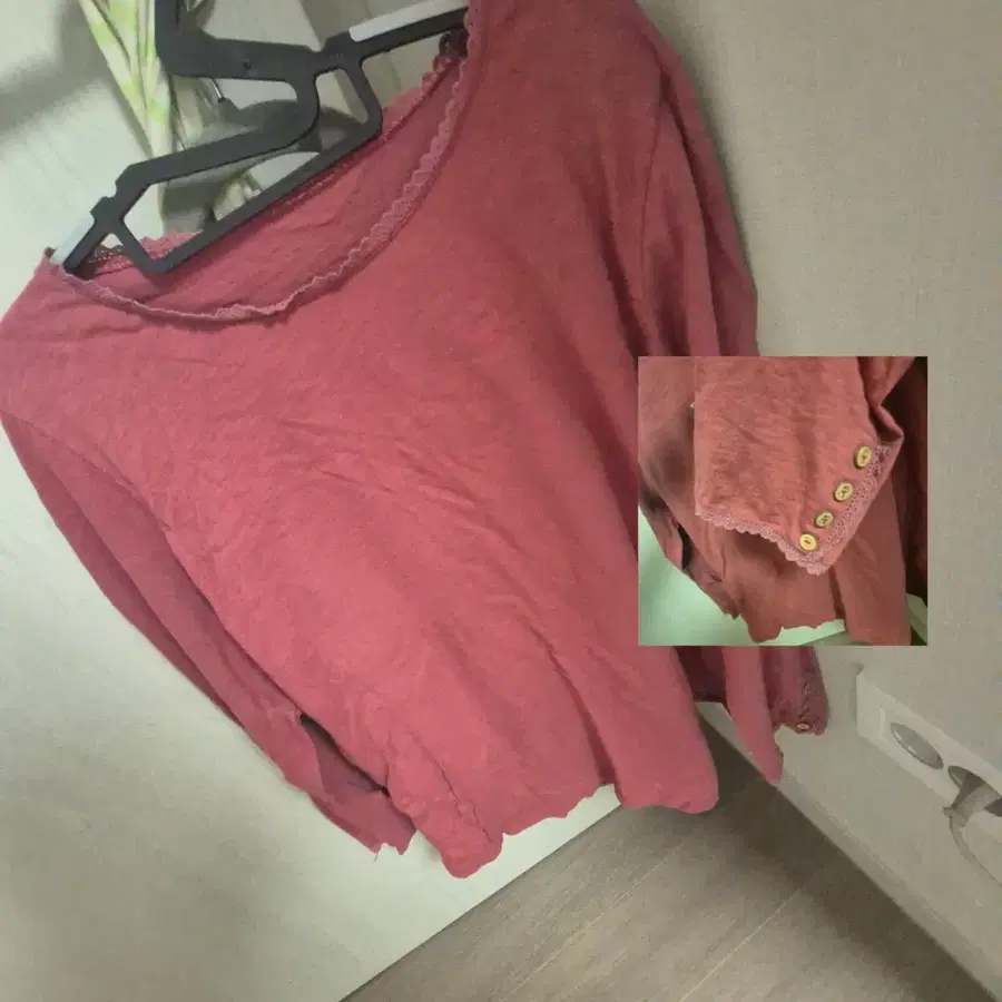 빈티지 레이스 버튼 긴팔티
