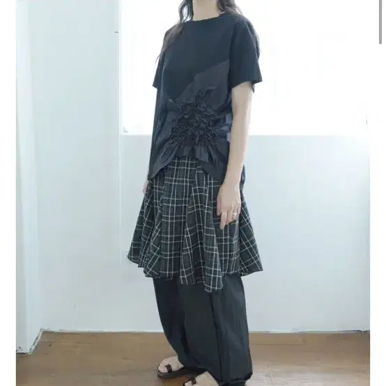샵 피에브레 여름 체크 미디스커트