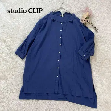 스튜디오 클립 린넨 혼방 셔츠 튜닉 블루 데님풍 7부 소매 M
