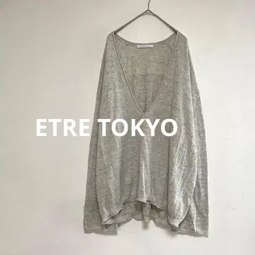 에트레토쿄 코튼 린넨 하이 게이지 넥 니트 풀오버 그레이 F